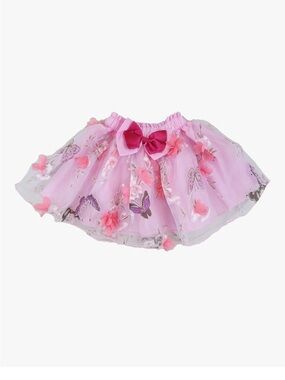 Pink Butterfly Tulle Skirt with Bow